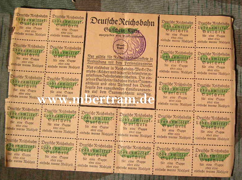 Deutsche Reichsbahn Gutscheinkarte für Lebensmittel