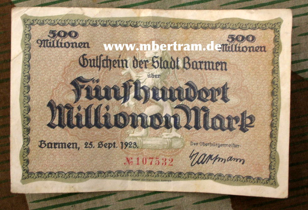 Reichsbahn Banknote 500 Millionen Mark, 20er Jahre