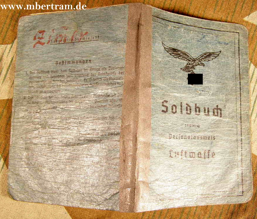 Luftwaffen Soldbuch O. Gefr. 4. Batt.schw.FlakErs.Abt. 16