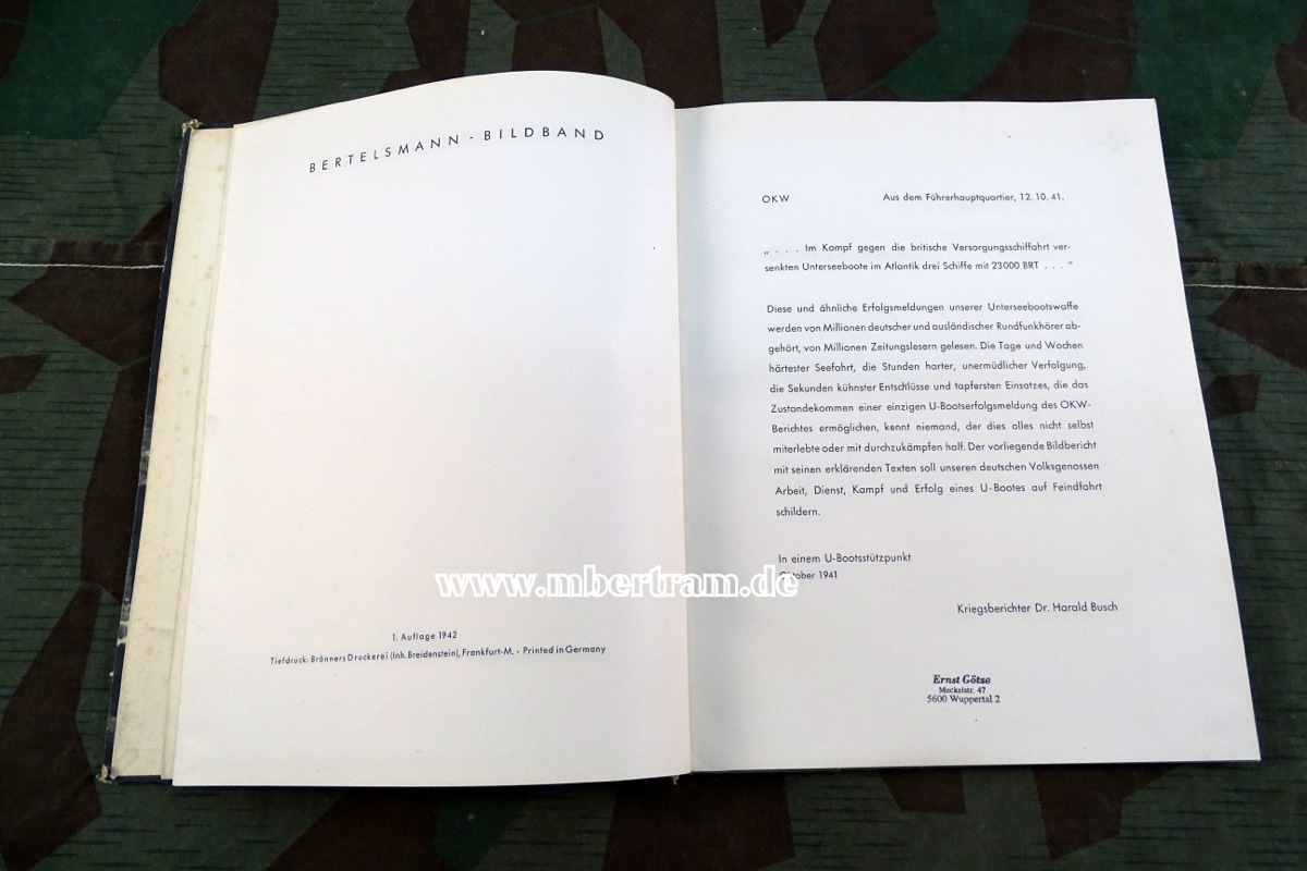 Busch, Harald: U-Boot auf Feindfahrt. Bildberichte. 1. Aufl. 1942