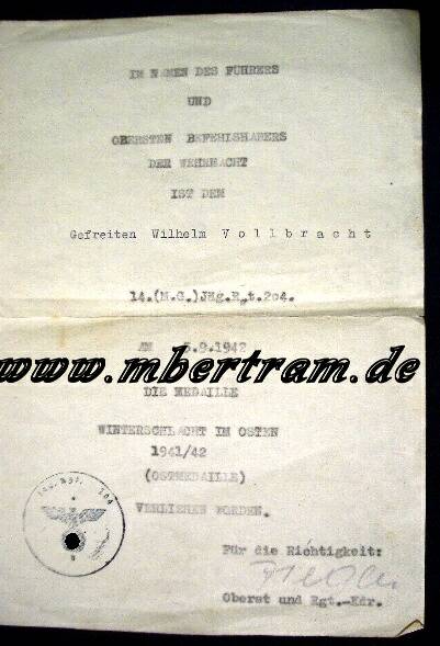 5 Urkunden: Inf.St.Abz., Verw.Abz.schw., Ostmed..41/42, EK2..