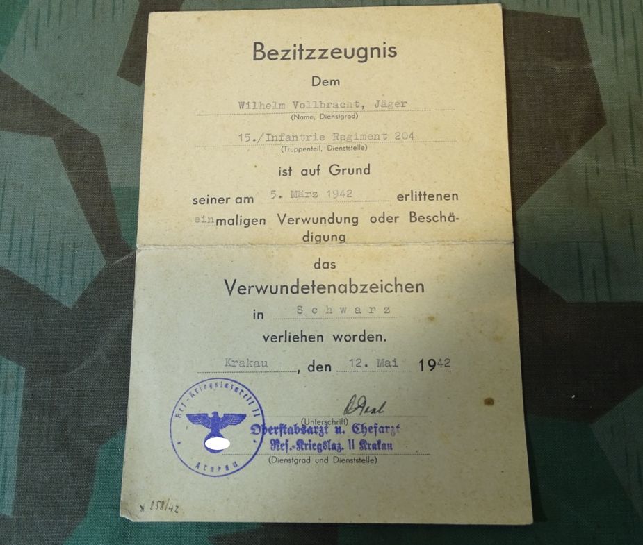 5 Urkunden: Inf.St.Abz., Verw.Abz.schw., Ostmed..41/42, EK2..