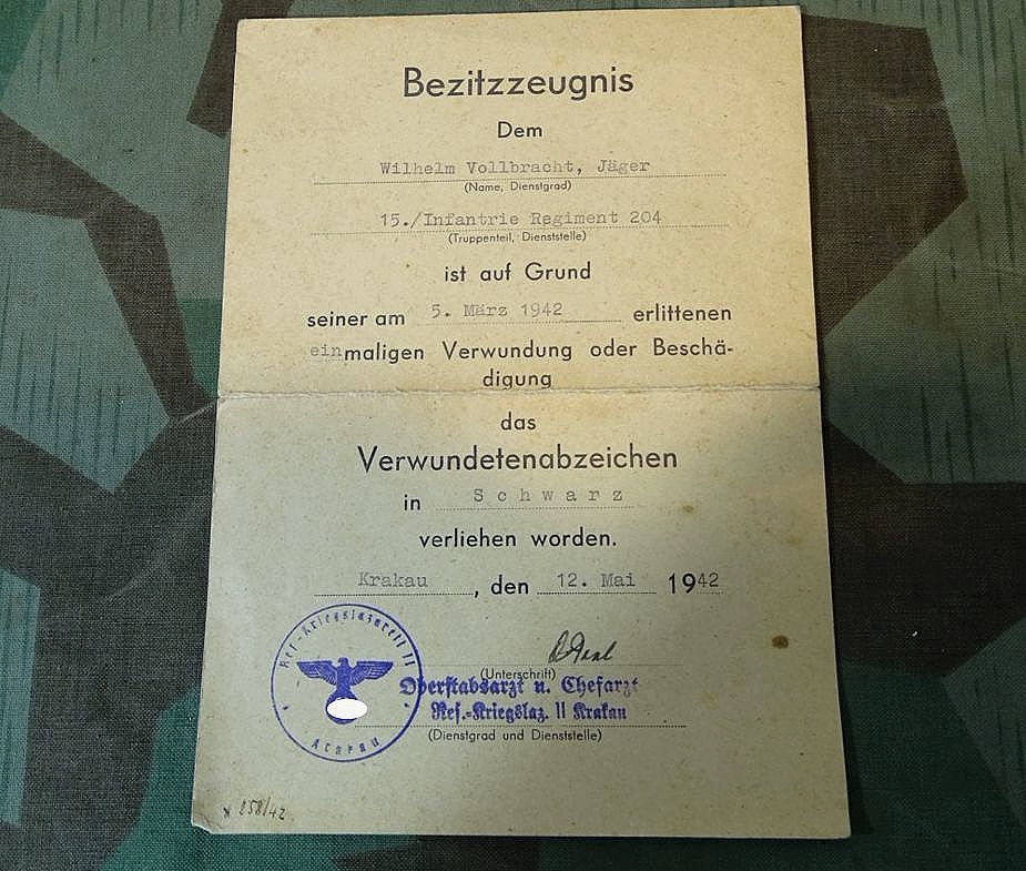 5 Urkunden: Inf.St.Abz., Verw.Abz.schw., Ostmed..41/42, EK2..