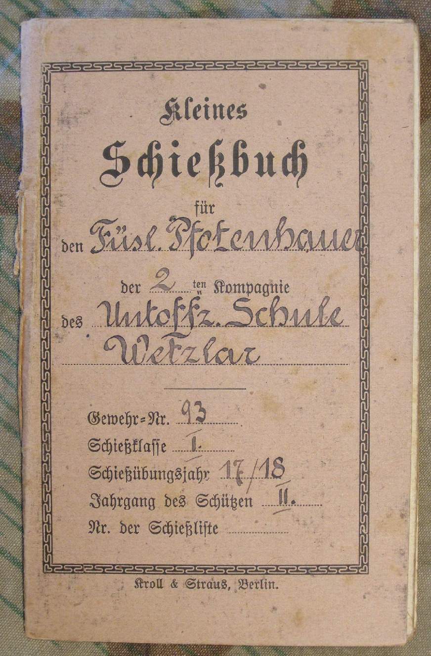 Schiessbuch Füselier, 2.Kp.Uffz.Schule Wetzlar 1917/18