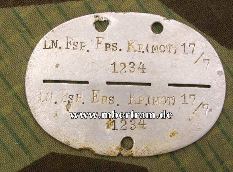 Erkennungsmarke Luftwaffe: "LN.FsP.Ers.Kp.( mot) 17/7"