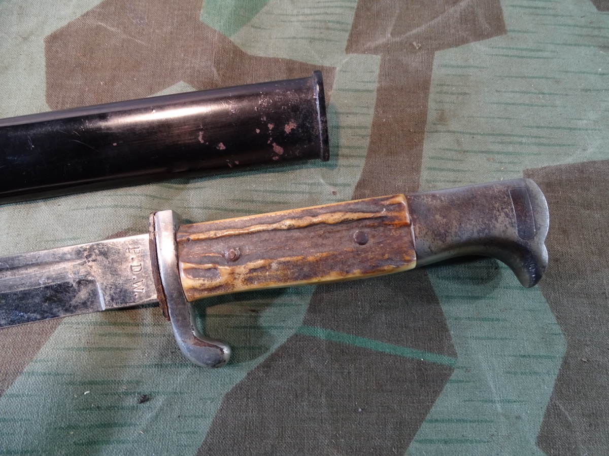 Extra Seitengewehr KS 98 mit Hirschhorn Griffschalen Gebirgsjäger, WKC Solingen. Stempel P.D.W Extra Seitengewehr KS 98 mit Hirschhorn Griffschalen Gebirgsjäger, WKC Solingen. Stempel P.D.W