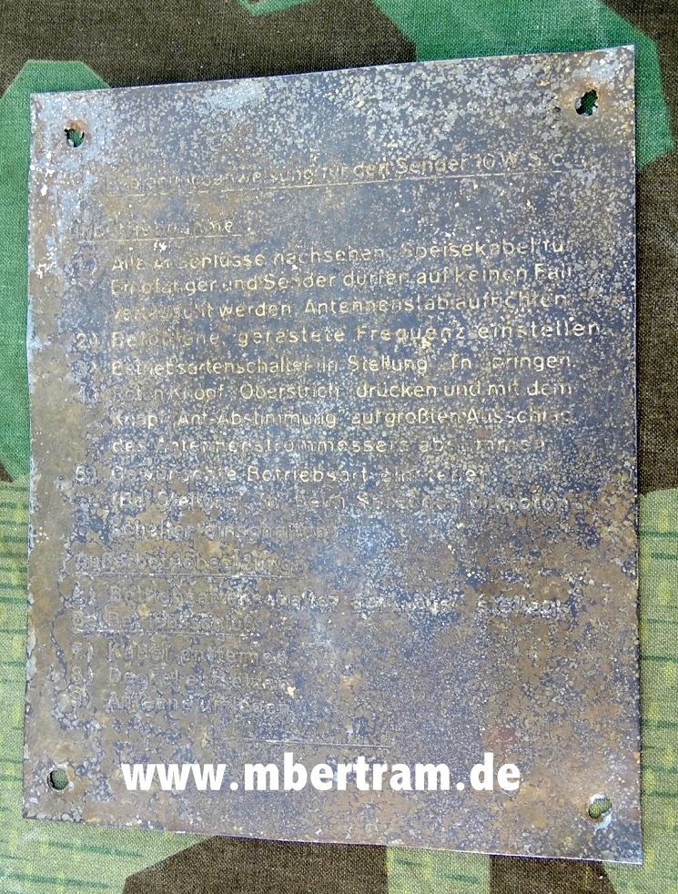 Wehrmacht Betriebsanleitung Sender 10 W s c, Panzer Funkgerät