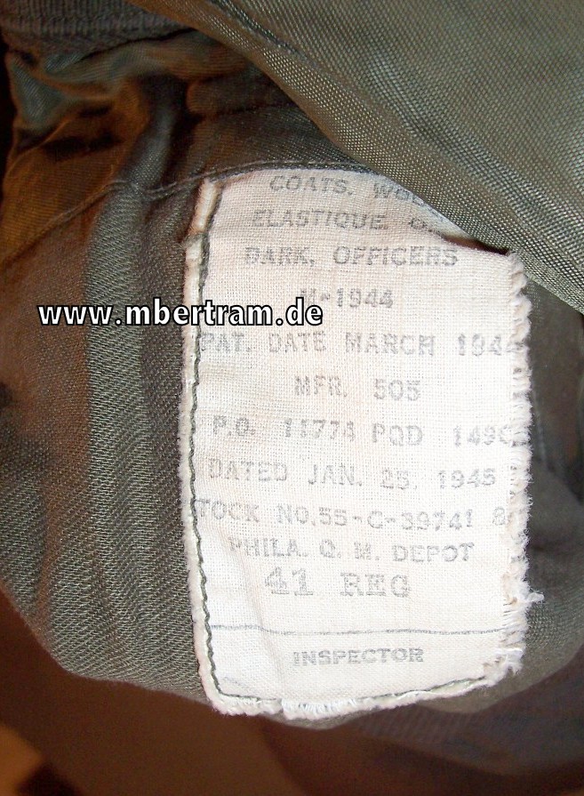 US-Army WK II , Officers Coat ( 4-Taschen Rock ) 1944