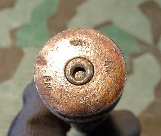 Deko-Patrone 2 cm Flak 38, Stahlhülse, Zünder, Ladungssäckchen 