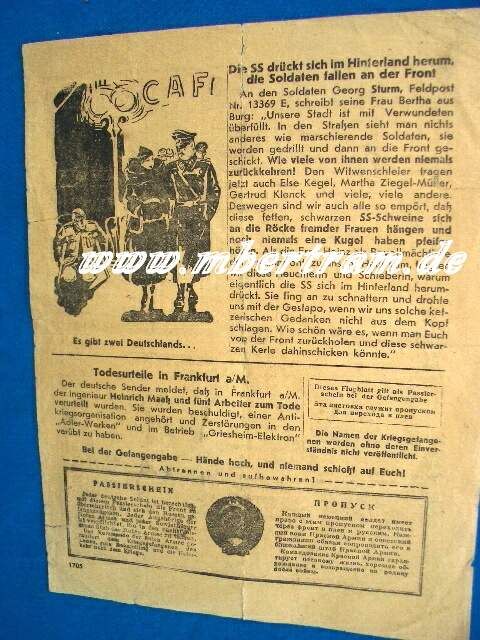 Propagandaflugblatt,1942, UDSSR f. dt.Truppen, Passierschein