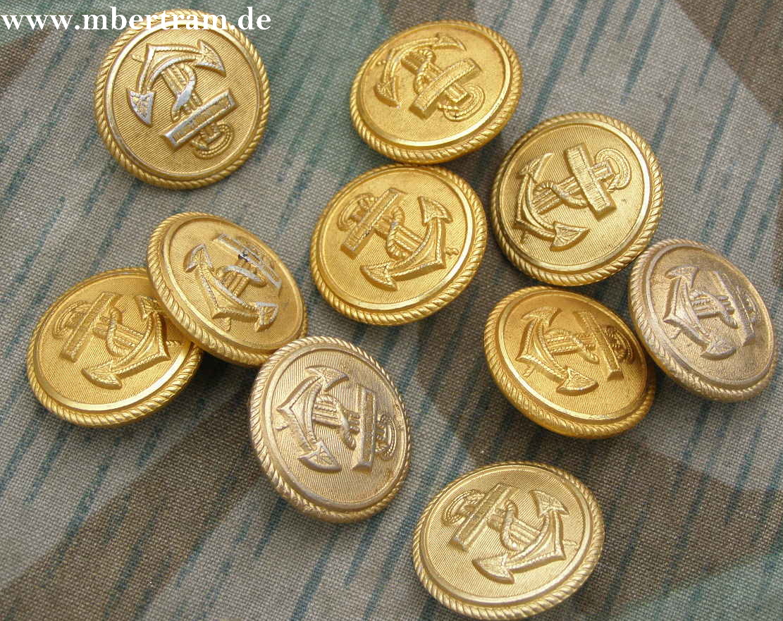 10 Kriegsmarine Knöpfe, Alu, golden eloxiert, 25mm "RSS"