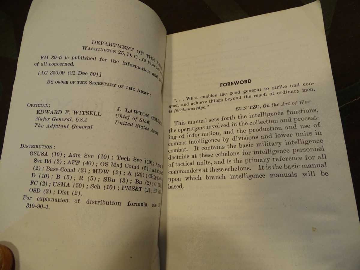 Department of the Army Field Manual FM 30-5, Combat Intelligence  1951 