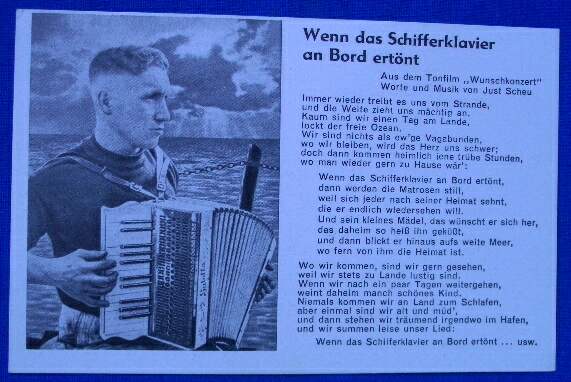 Lieder Postkarte "Wenn das Schifferklavier an Bord ertönt"