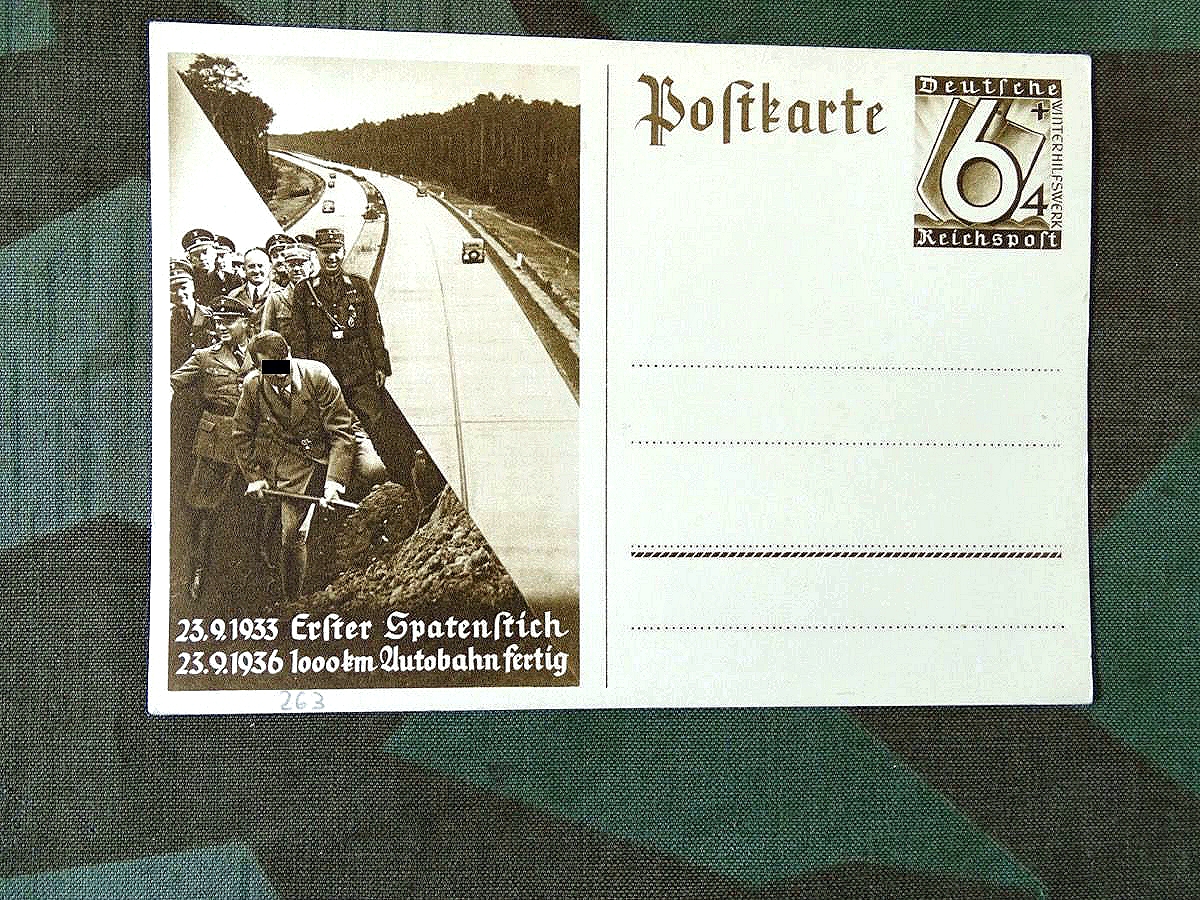 Propagandapostkarte 23.09.1933 Erster Spatenstich , 23.09.1936 1000 Km Autobahn fertig
