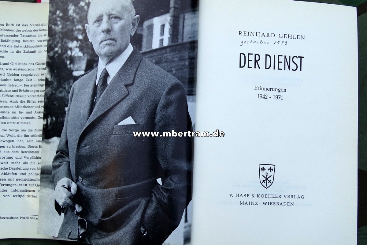 Reinhard Gehlen, Der Dienst. Geheimdienstbuch, Schutzeinband, 424 Seiten.