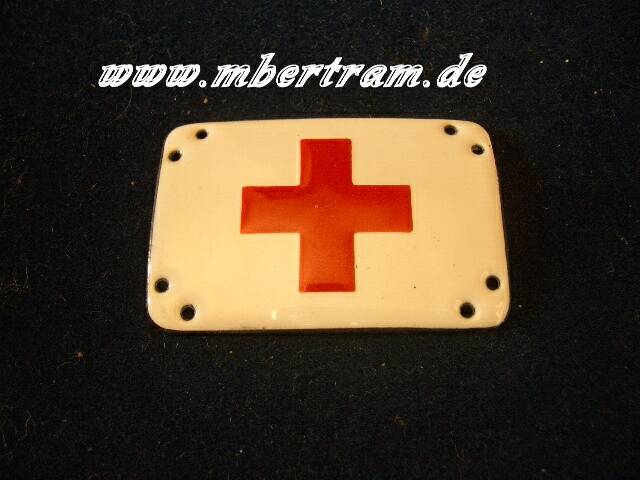 Emaillierte viereckige Eisenplakette für Halsband der Sanitätshunde erster Weltkrieg