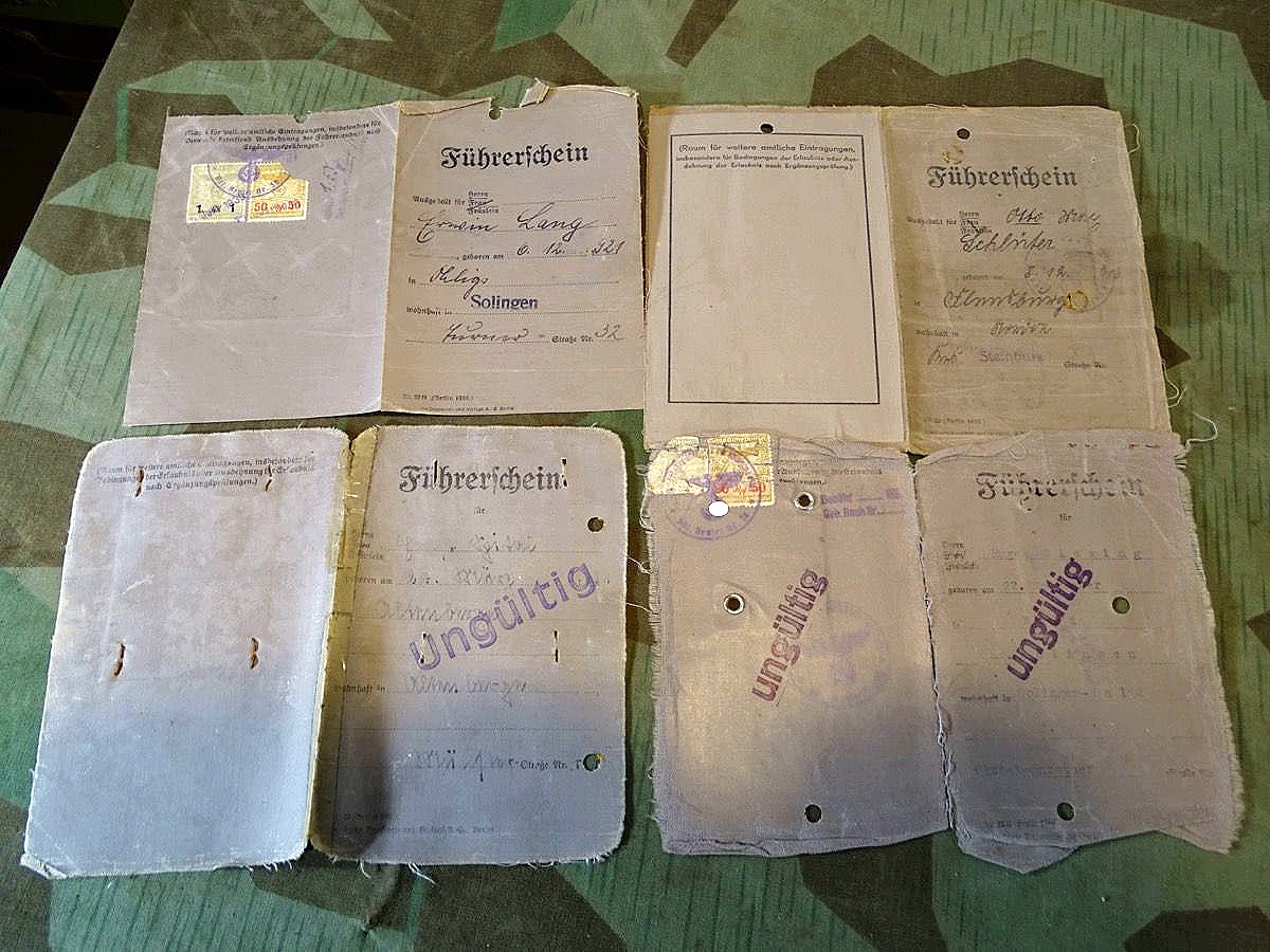 4 zivile Führerscheine 3. Reich, Solingen 1944, Münster 1940, Wuppertal 1939, Itzehoe 1937