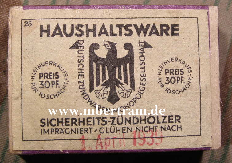 WH Streichhölzer 01.04.1939 " Sicherheitszündhölzer"