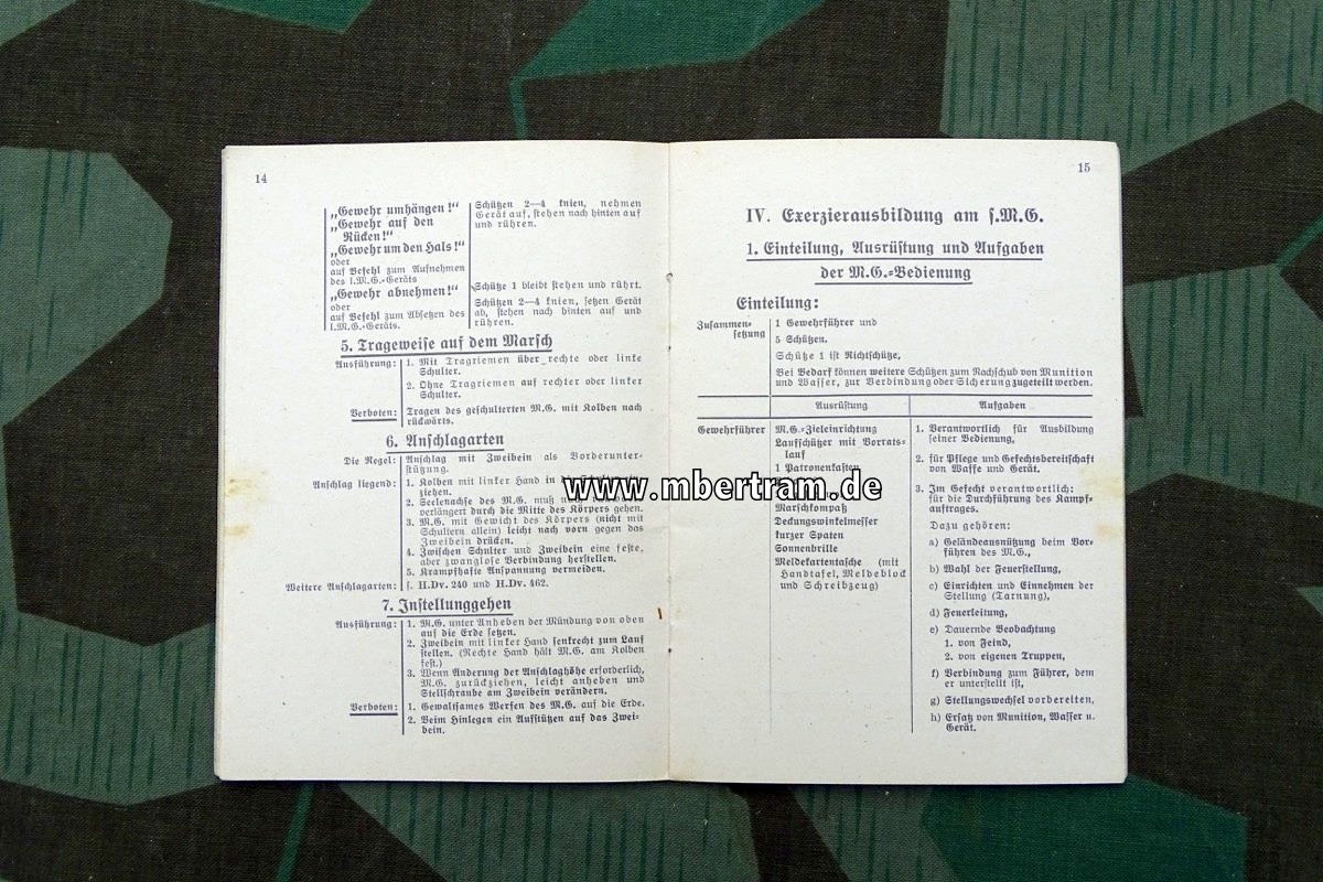 Das Kommandobuch M.G. 34  1938, Ausbildung der MG Schützen am l. u schw. MG