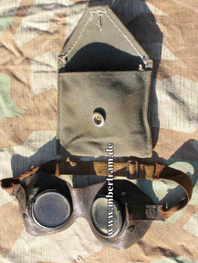 WH Staubbrille, braunes Leder. Getönt, Schutzhülle 1944