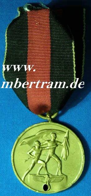 Medaille zur Erinnerung an den 1. Oktober 1938, m. Einschuss