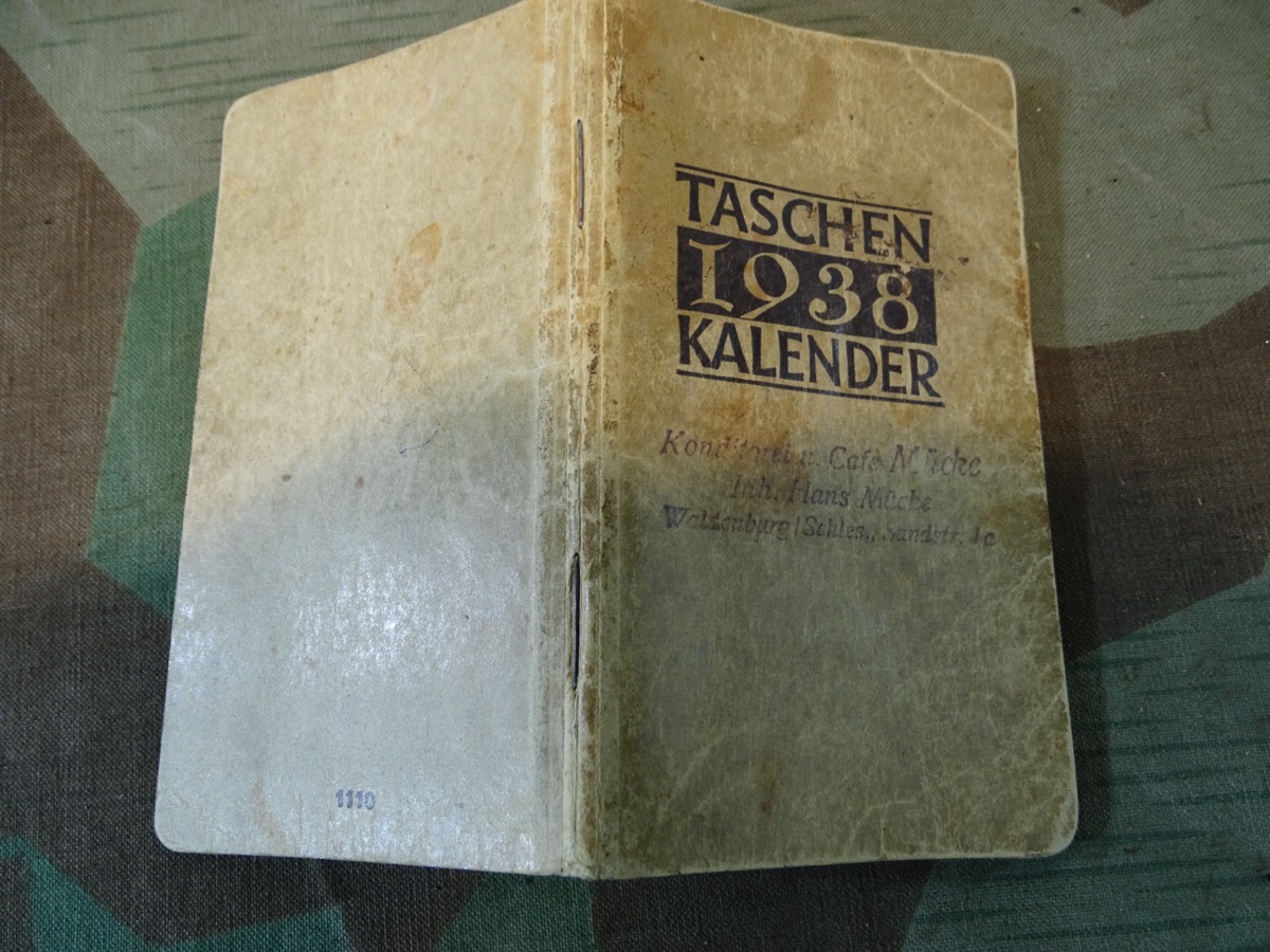 Taschen Kalender 1938, Konditorei Mücke, Waldenburg Schlesien. 