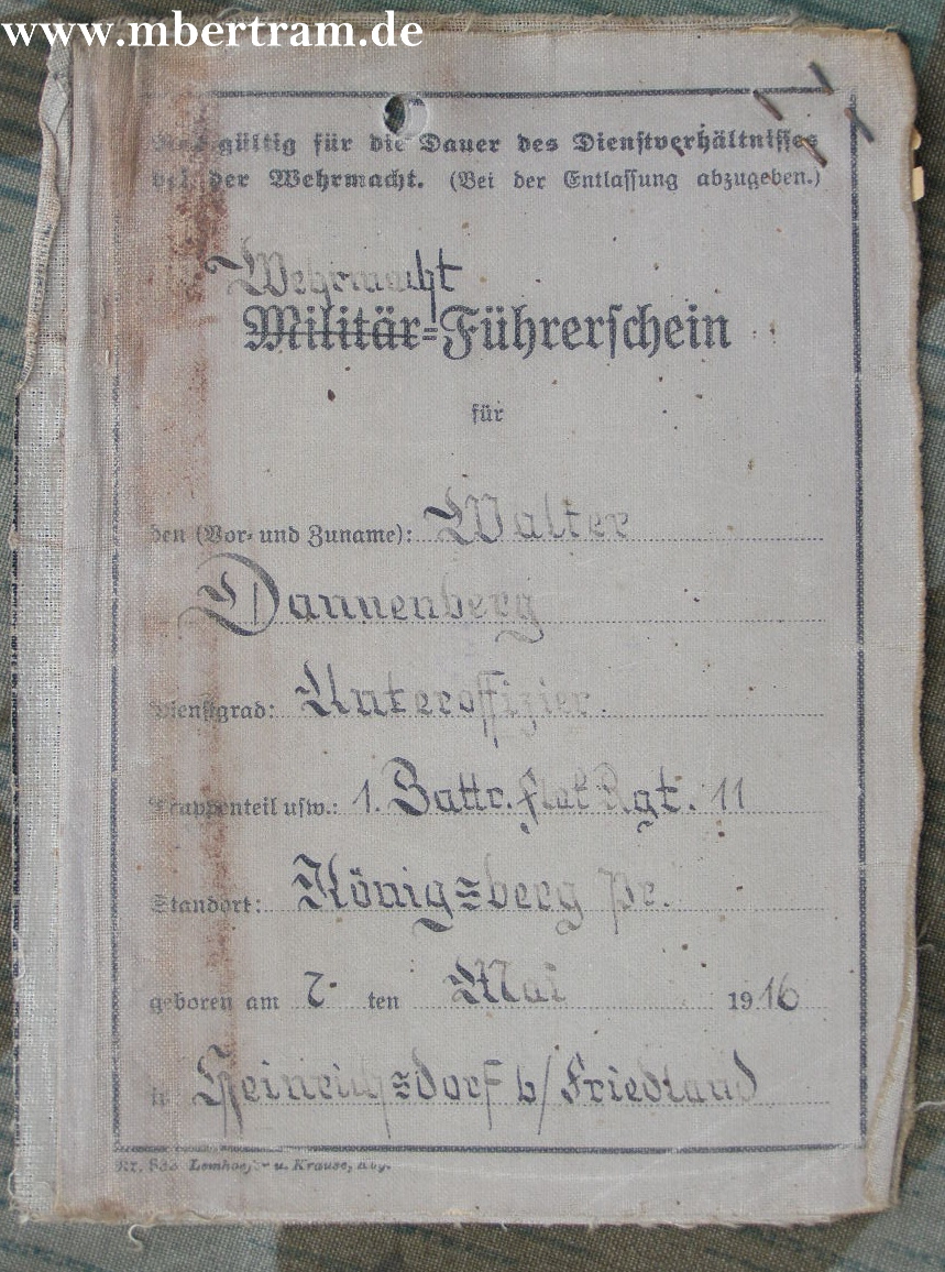 LW Führerschein, 1.Bat.Flak.Rgt.11, Für "ZUGMASCHIENE"