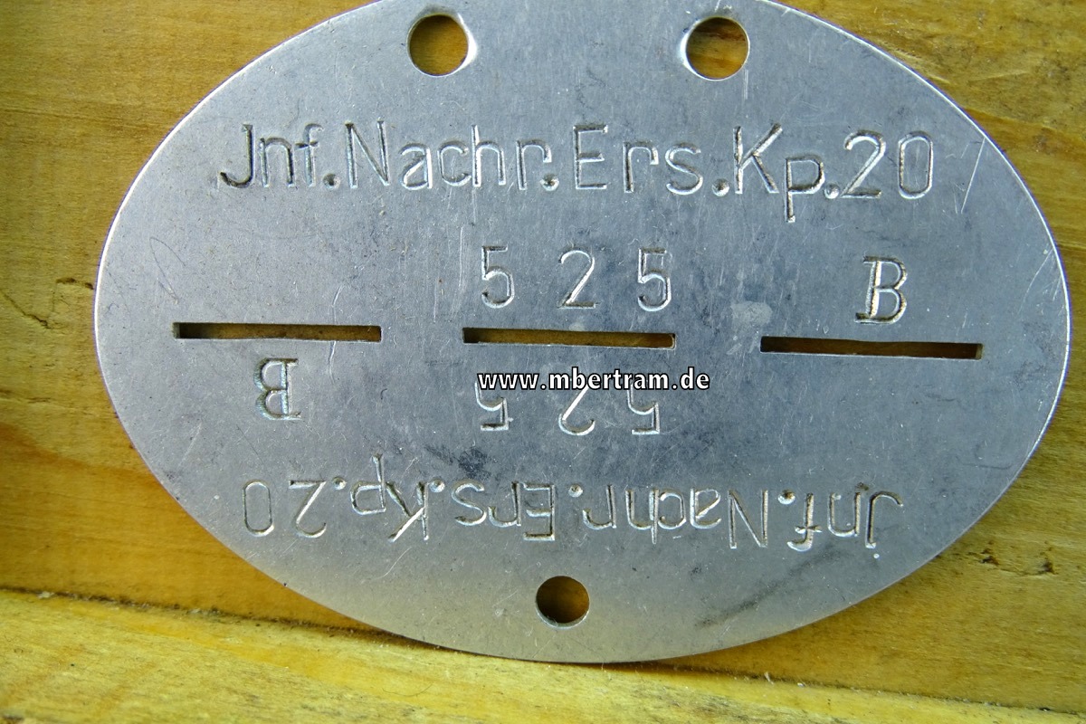 Wehrmacht Heer Erkennungsmarke: Inf. Nachr. Ers. Kp. 20, Alu