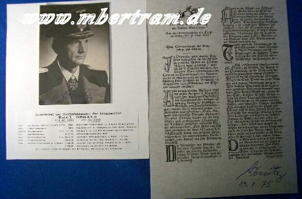 Originalsignatur Karl DÖNITZ, Großadm., Kdr. U-Boote