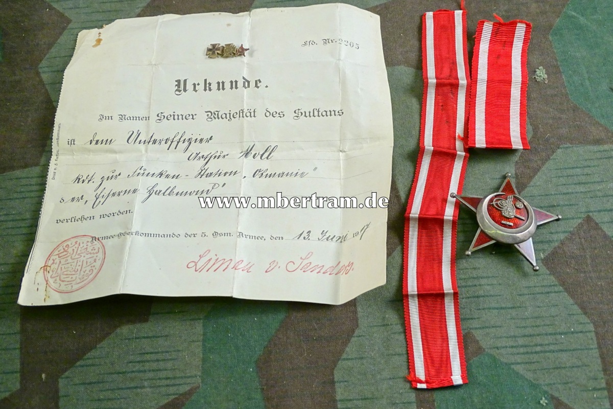 Eiserner Halbmond - Stern von Gallipoli mit Urkunde, 2 Bändern, Miniatur
