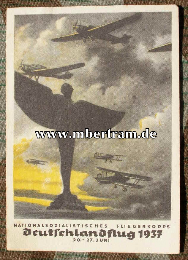 Bunte Propaganda Postkarte " Deutschlandflug 1937 "