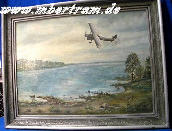 Ölbild, Arado Ar 68 Jagdeinsitzer über Rhein, 1942