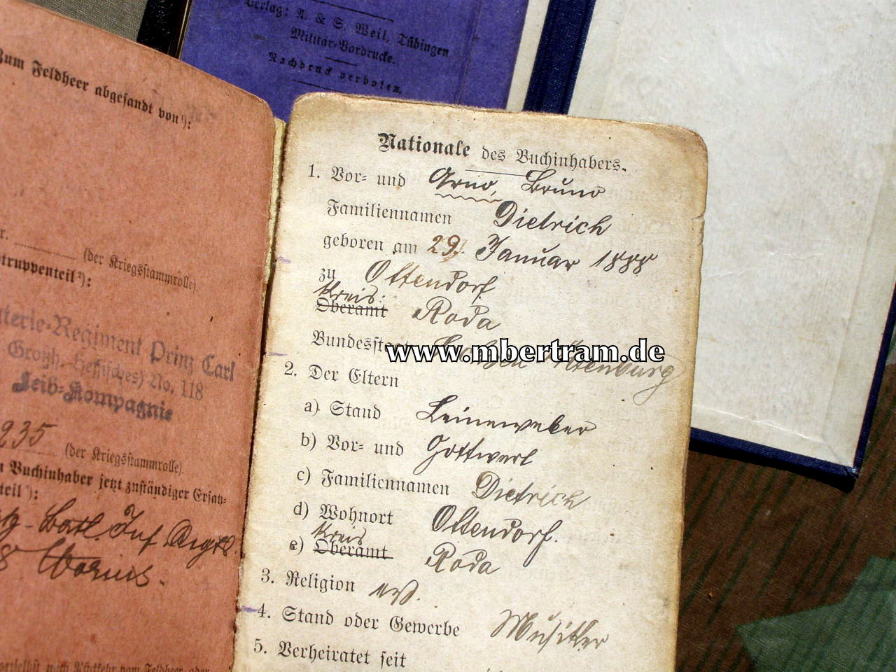 12447-29 Dokumente: Hilfs Hoboist, 6. Würtemb.Inf. Rgt. No. 124