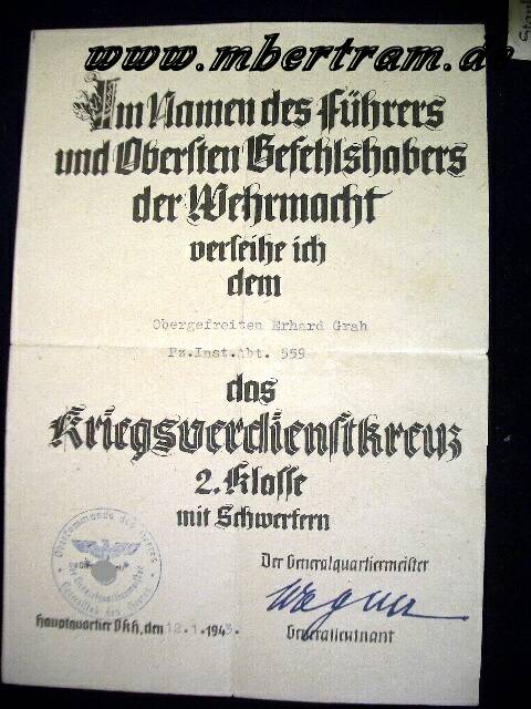 1005-4 Dokumente Pz.- Bergezug: Soldbuch, Verleihungs Urkunden