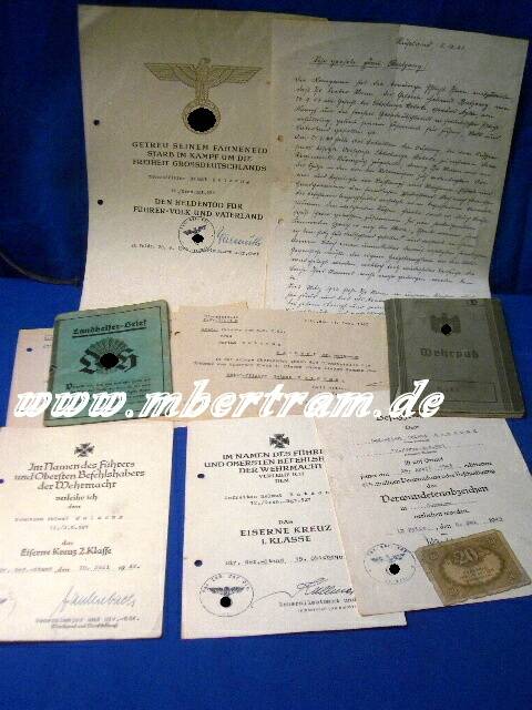 Konvolut 12.Gren.Rgt. 521 Wehrpass, Urk.EK1, EK2, VerwAbz,