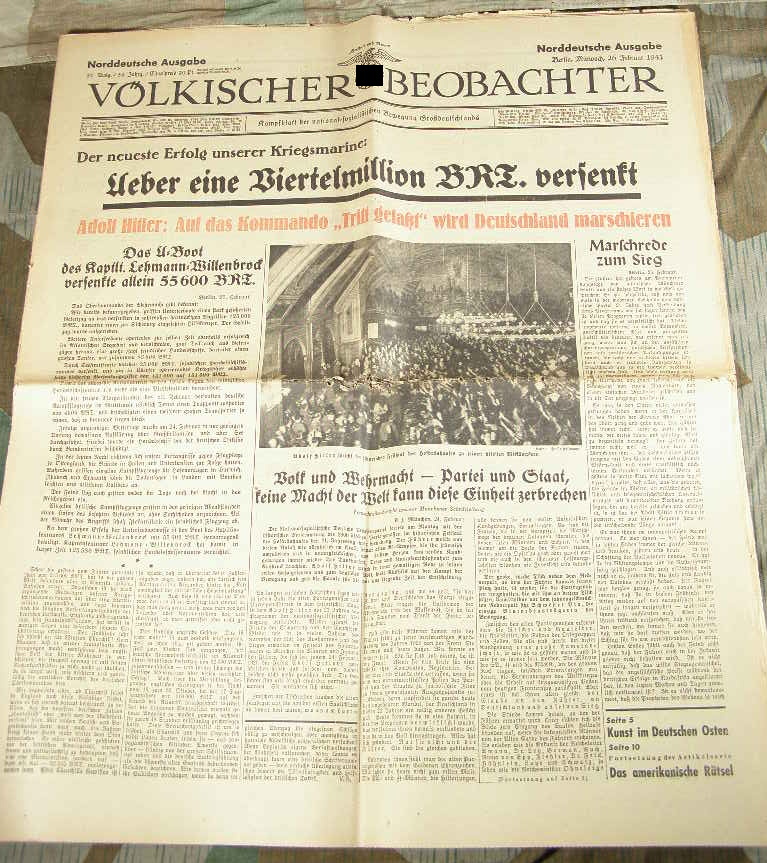 Völkischer Beobachter, Ausgabe Mittwoch, 26.02.1941