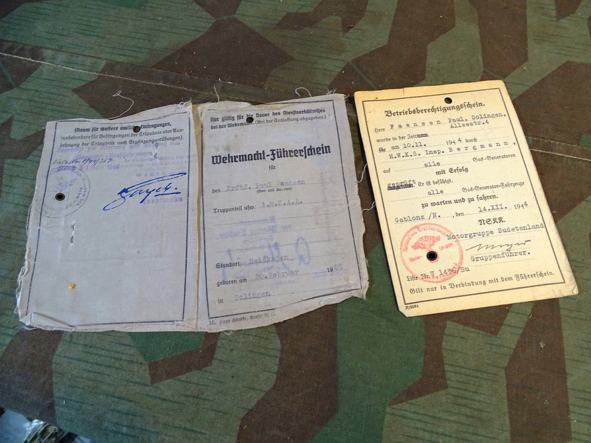 Kriegsmarine Führerschein Kraftfahrer P.Faensen, 1. M.K.AA.