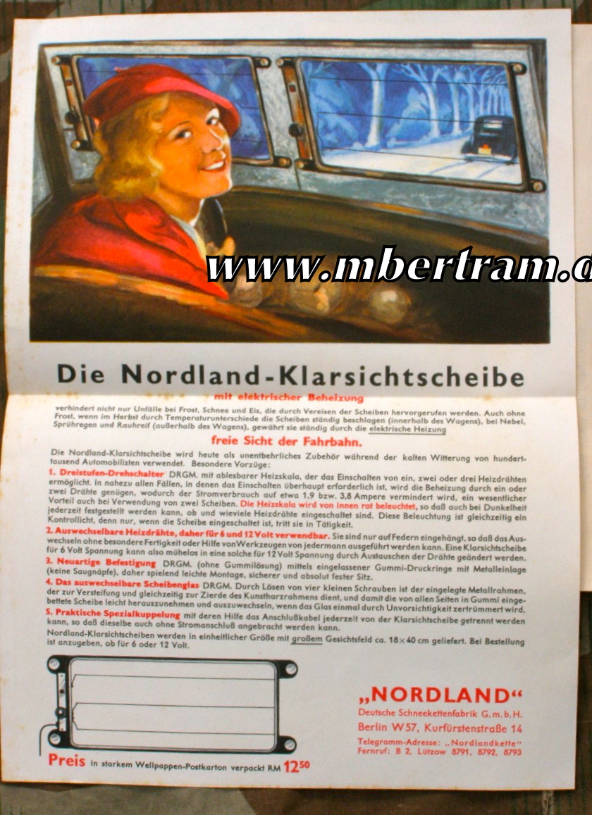 Bunter Werbeprospekt "Nordland Schneeketten" 1936