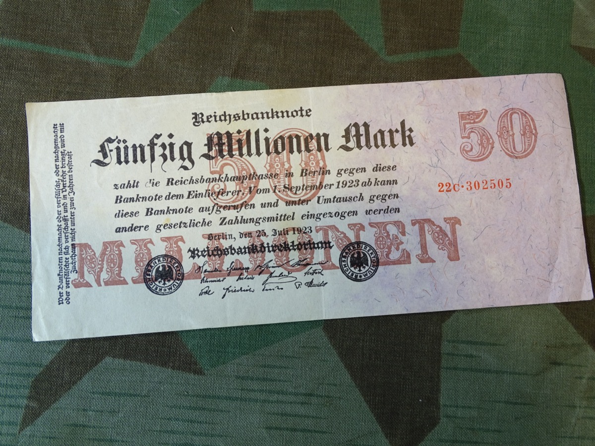50 Millionen Reichsmark,  länglich , Original Geldschein goldene 20 `er Jahre und Inflationszeit... 