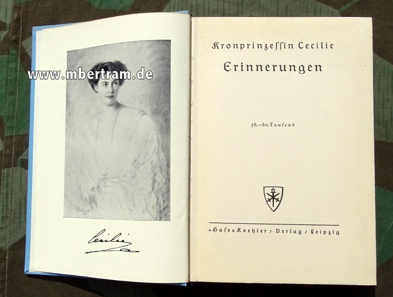 Kronprinzessin Cecilie: Erinnerungen. 1930, 8°, 236 Seiten