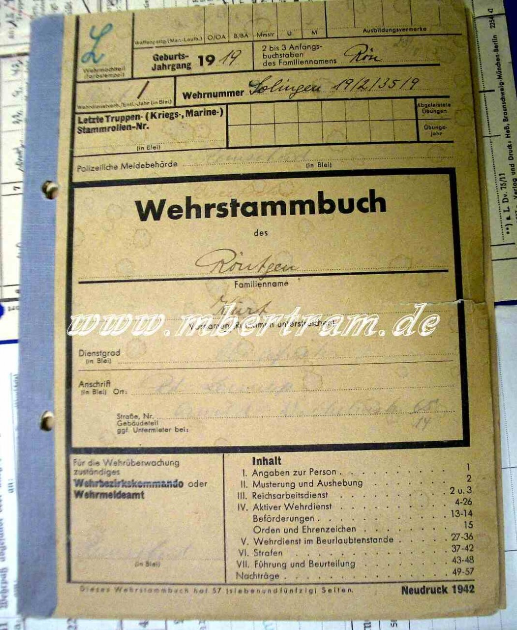 8. LW Felddivision Wehrstammbuch 98K, P08, MG 17,15, 42