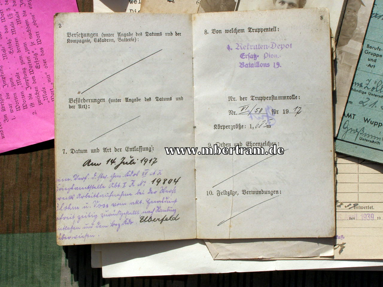 12440-4 Dokumente u. Militärpass " Kgl. preuss. Bombenstaffel 11...