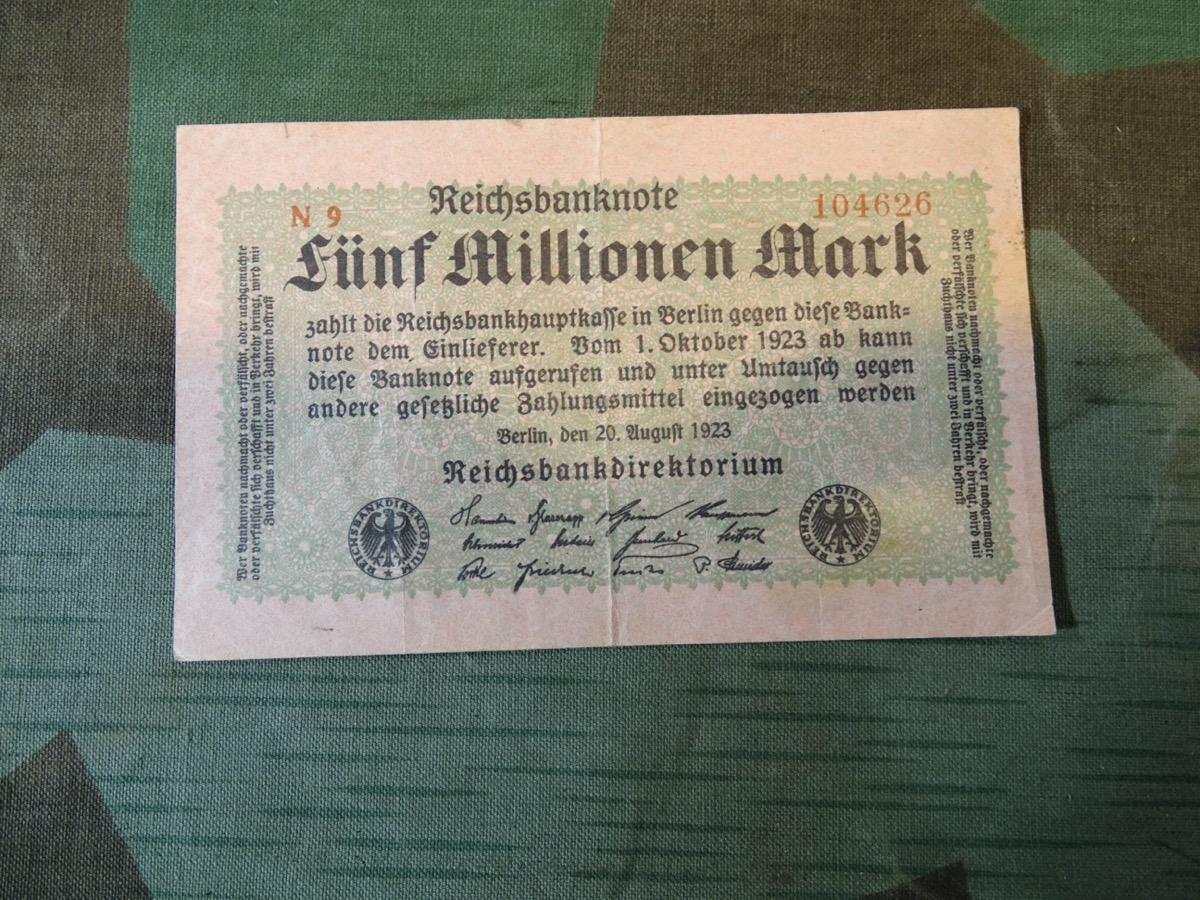 5 Millionen Reichsmark,  Original Geldschein goldene 20 `er Jahre und Inflationszeit... 