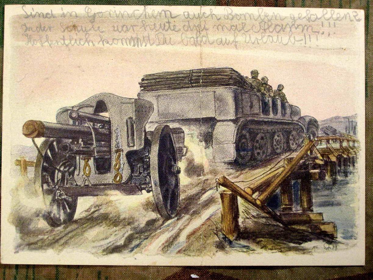 Postkarte: Feldgeschütz an Halbkettenfahrzeug, 04.10.1943