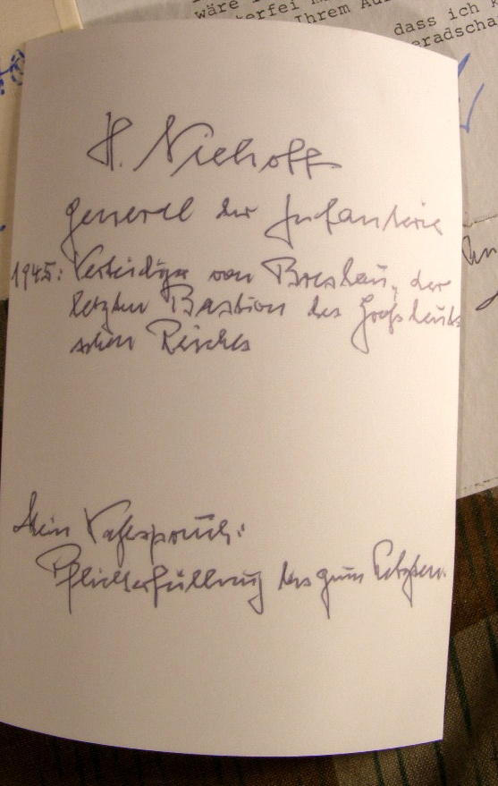 2x Signatur NIEHOFF, Hermann. Gen.Inf., RK.m.Eichl.u Schw.