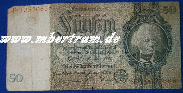 Reichsbanknote 50 Mark, kunstvoller Originalschein 20er Jahre