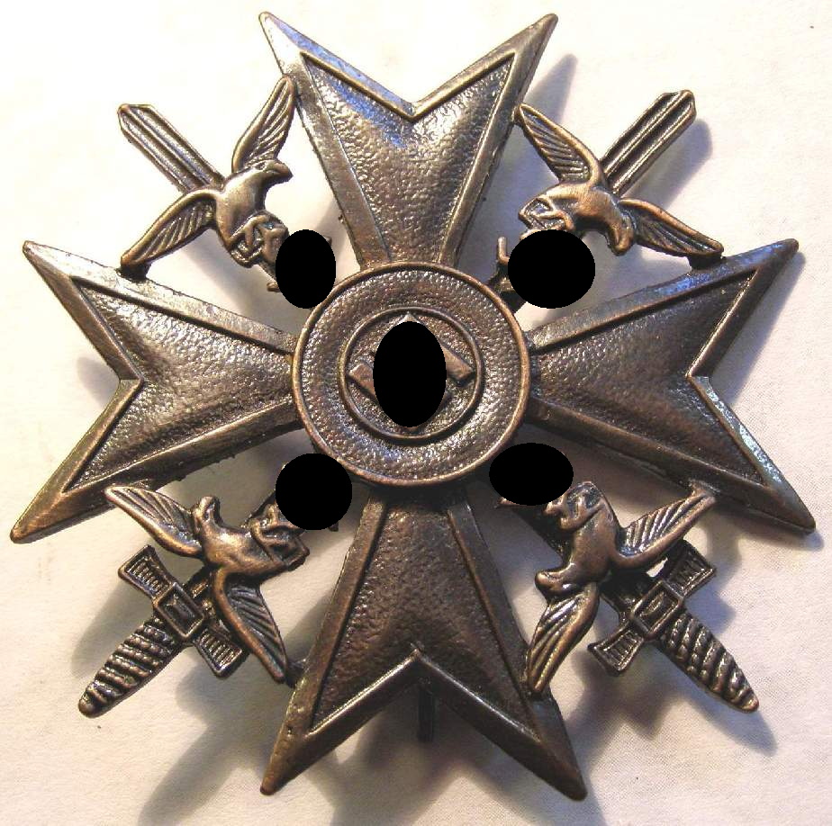Replik: Spanienkreuz in bronze mit Schwertern, J. Godet