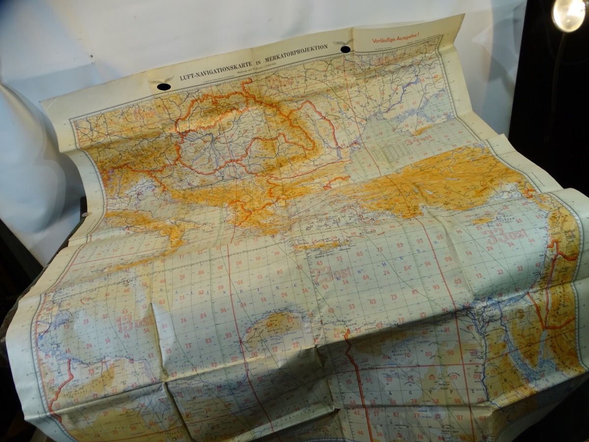 Luft Navigationskarte in Merkatorprojektion, Blatt östliches Mittelmeer 1940, ca. 104,5x119 cm