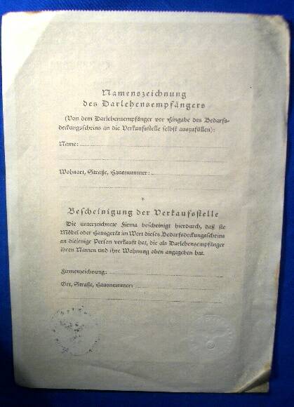 Ehestandsdahrlehn, 50 Mark 1933, Finanzamt Dortmund