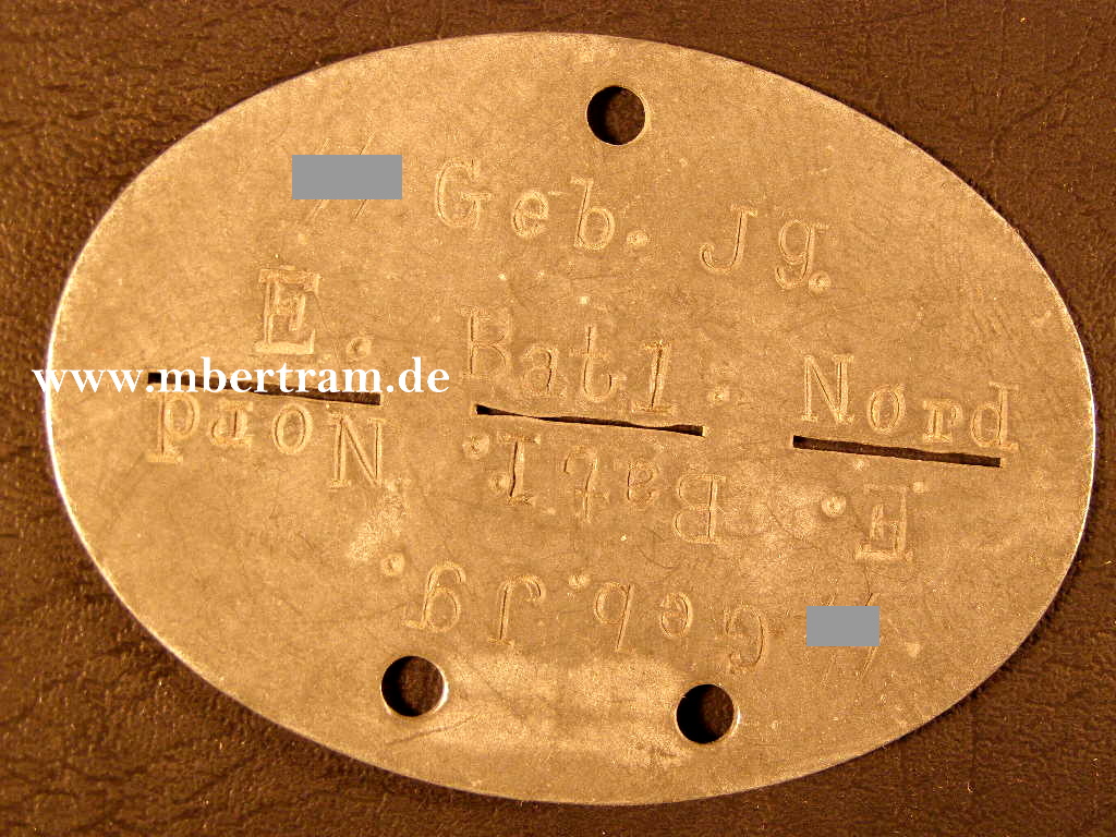 Erkenungsmarke Waffen SS Gebirgsjger: E. Bat 1. Nord.